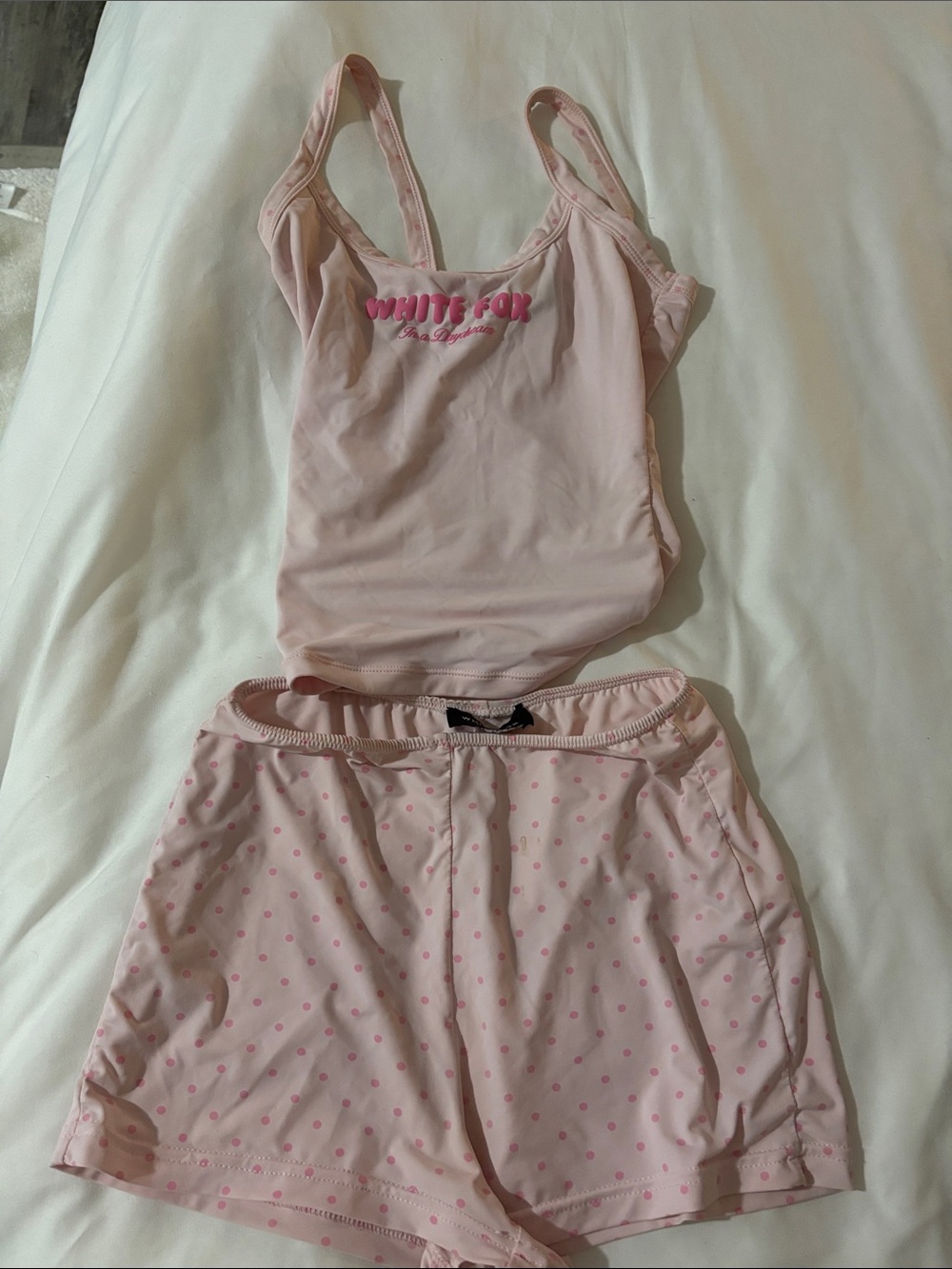 White Fox Boutique Light Pink Tank & Polka Dot Shorts Sleep Set